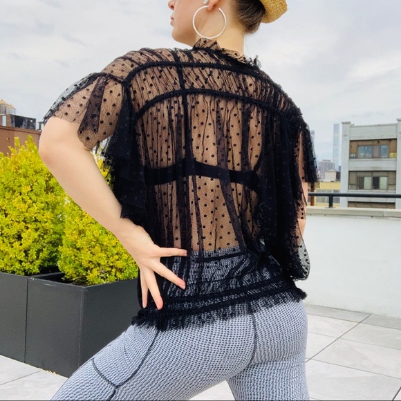 Free People Sheer Polka Dot Tulle Ruffle Cinch Top - Picture 10 of 16